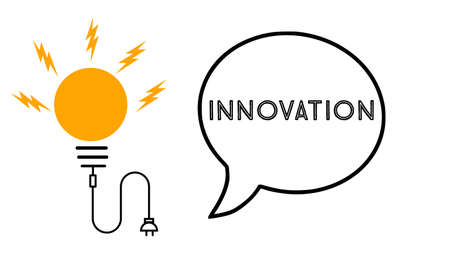 An illustration of light bulb symbol with text INNOVATION.の写真素材