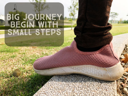 Motivational quote with phrase BIG JOURNEY BEGIN WITH SMALL STEPS