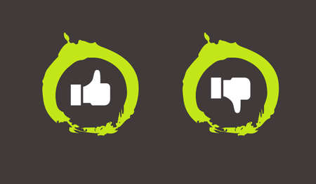 An illustration of thumbs up and thumbs down symbols. Positive and negative concept.