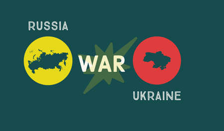 An illustration of Russia and Ukraine military conflict. Geopolitical concept.の写真素材