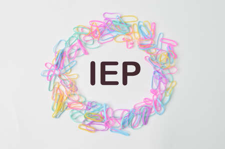 Colorful rubber bands with text IEP stands for individualized Education Program