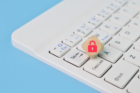 Padlock symbol on laptop keyboard. Cyber security and data protection concept