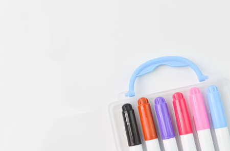 Colorful marker pen set isolated on a white backgroundの写真素材