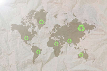 World map with recycle symbols. Environment and conservation concept.の写真素材