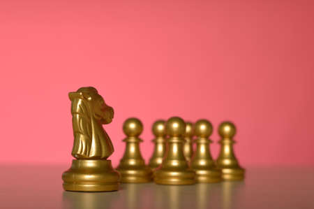 Golden horse chess standing to the crowds. Business leadership and solve problems conceptの写真素材