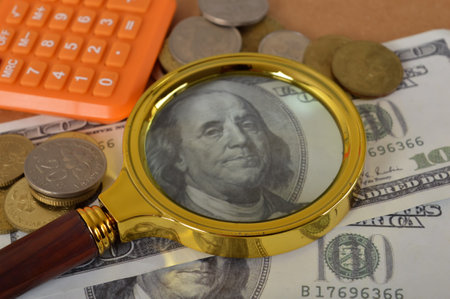 Dollar US money banknotes. US economy, banking, tax, finance,, stock market and business investment concept.の写真素材