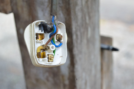 Broken adapter plug with blurred background.