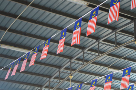 Flag of Malaysia hanging under the roof.