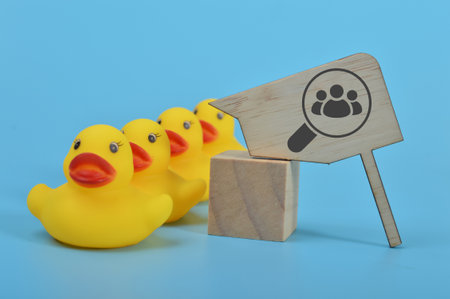 Toy ducks with search talent or candidate symbol. Looking for employees and job, business, human resource. Looking for employees and job, business, human resource.の写真素材