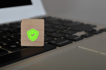 Laptop and privacy symbol. computer privacy has become increasingly important as cyber threats continue to evolve and become more sophisticated.の写真素材