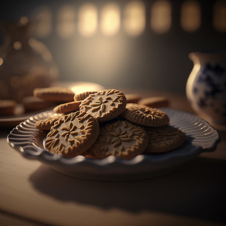 Brown cookies or biscuits on plate. Cookies, also known as biscuits, are a popular baked treat enjoyed around the world. They come in many different flavors and varietiesの素材