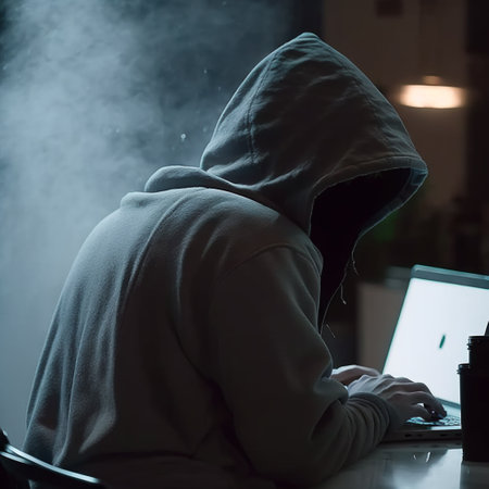 Scammers often use laptops to conduct their illegal activities, such as sending phishing emails, creating fake websites, and stealing personal information.の素材