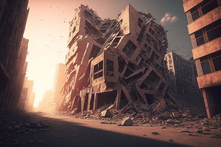 An illustration of building structure was damaged after the major earthquake. Generative Aiの素材
