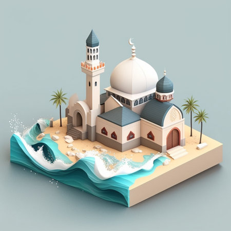 Vector illustration isometric mosque. 3d isometric mosque for ramadan design. Generative Aiの素材