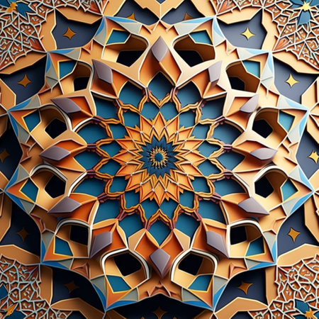 3d geometric patterns and arabesque designs that often incorporate calligraphy. Copy space. Generative Aiの素材