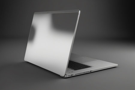 A 3D illustration of a laptop isolated on a white background, with an angled screen and empty space. Generative Aiの素材