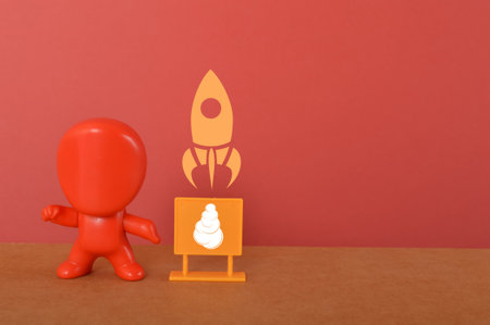The concept of successful businessman launched his latest project like a rocket, propelling himself and his team to new heights of achievement.の写真素材
