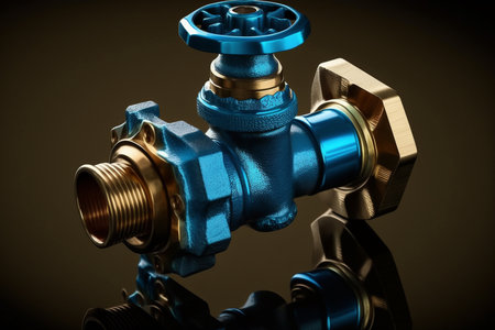 The pipeline industry's blue valve, captured in a close-up shot. Generative AI.の素材