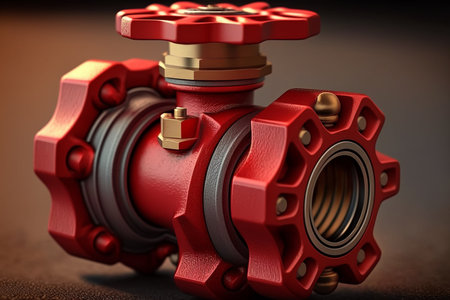 A close-up shot of the red valve on the floor outside the house. Generative AI.の素材
