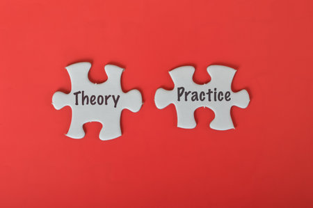 Jigsaw puzzles with text THEORY and PRACTICE.の写真素材