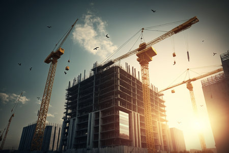 construction site where a building under construction is in progress, with every passing day bringing visible advancements and exciting developments. Generative AI.の素材