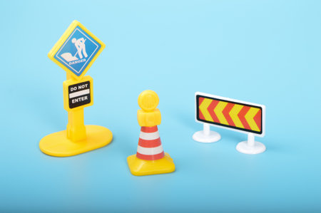 Do Not Enter warning sign symbol with blue background.の写真素材