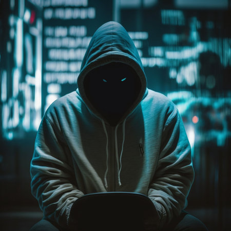 Scammers conduct their illegal activities such as sending phishing emails creating fake websites and stealing personal information. Generative AI.の素材