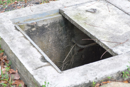There is an open sewer hatch along the city street that poses a danger to people walking by, as...