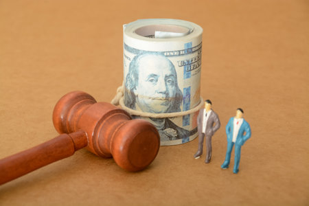 the money and judge's gavel stands ready to deliver justice, weighing the actions of a corrupt...