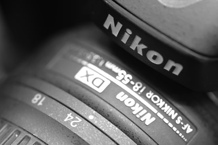 Klang, Malaysia: January 29th, 2024: A close-up view of the AF-S NIKKOR 18-55mm Nikon lens measuring meteringのeditorial素材
