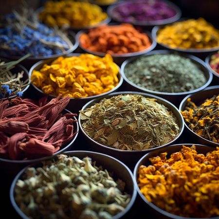 the elegance and richness of dried herbs, Spices and herbs add two important ingredients to your meals: taste and aroma. They make food taste great and smell wonderful. Generative AI.の素材
