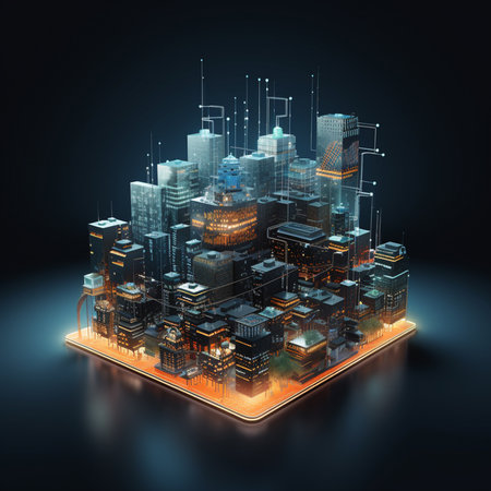 an urban cityscape where buildings symbolize data warehouses, showcasing the diversity and organization within a city of storage structures. Generative AI.の素材