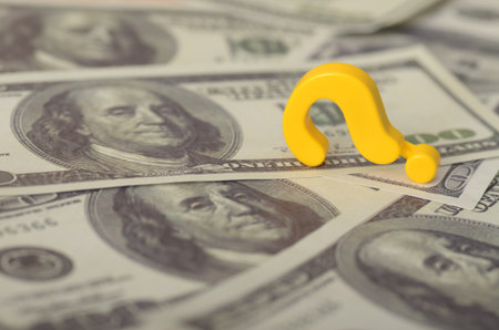 The juxtaposition of the question mark and the money highlights the complexities and queries...