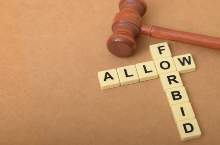 The image visually represents the contrast between allowing and forbidding, with the letters forming the words "ALLOW" and "FORBID" arranged in a conflicting manner.の写真素材