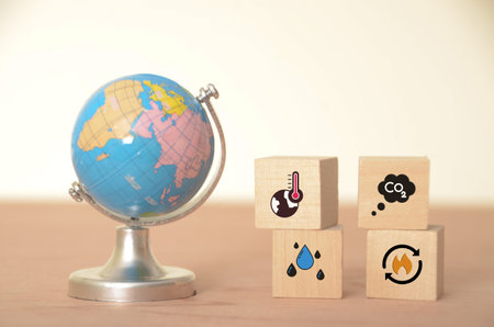 The image visually represents the interconnectedness of climate change issues, emphasizing the need for global cooperation and sustainable solutions.の写真素材