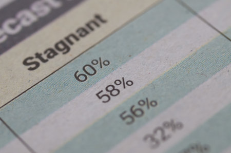 The word Stagnant suggests a period of economic inactivity or lack of growth, indicated by the...