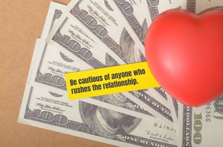 The message Be cautious of anyone who rushes the relationship highlights warn against individuals...