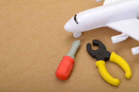 Airplane with Service Tools, Representing Aviation Maintenance and Repair Industryの写真素材