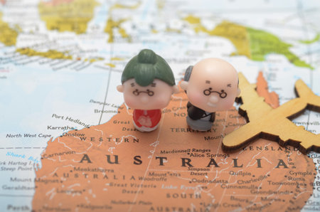 Elderly Couple Planning a Dream Vacation to Australiaの写真素材
