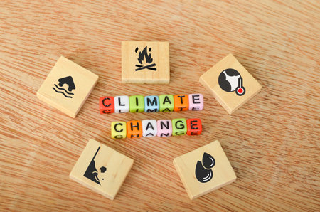 Climate Change: Symbols of Warming, Flooding, and Environmental Challengesの写真素材