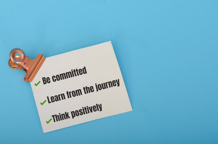 three motivational messages: Be committed, Learn from the journey, and Think positively