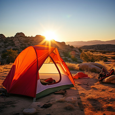 Tranquil Camping Spot Amidst Mountain Beauty"の素材