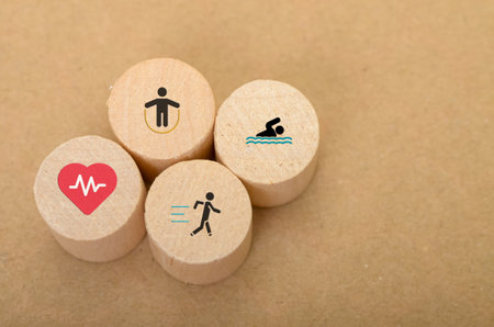 Healthy Lifestyle: Jump Rope, Swimming, Running, and Heart Rate Monitorの写真素材