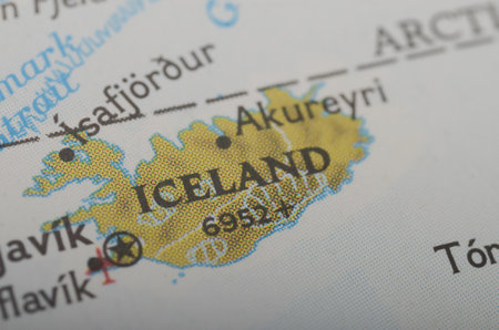 Detailed Close-Up Map Section of Iceland with Geographic Featuresの写真素材