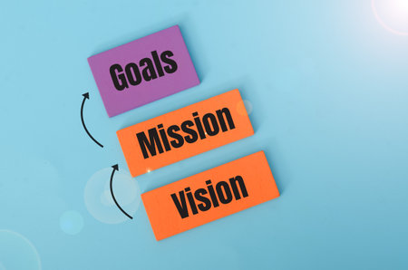 Strategic Planning Concept with Goals, Mission, and Vision Sticky Notesの写真素材
