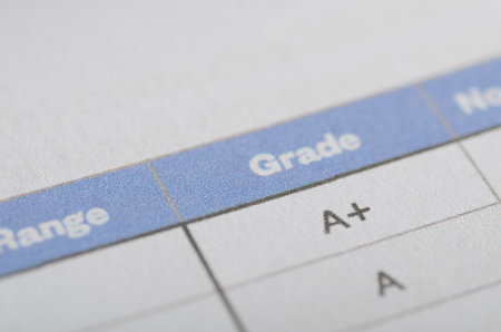 Close-Up of A+ Grade on Academic Report Cardの写真素材