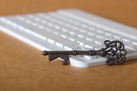 Cybersecurity Concept with Ancient Key and Modern Technology