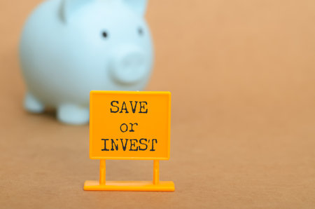 Save or Invest? Financial Decision Concept with Piggy Bank in Backgroundの写真素材