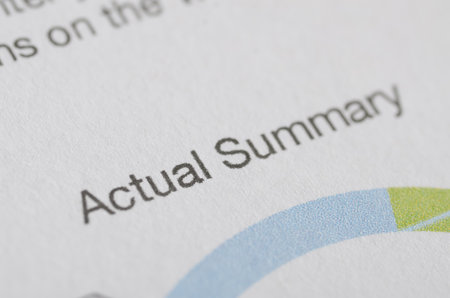 A close-up on the Actual Summary section of a business report, distilling complex chart information...