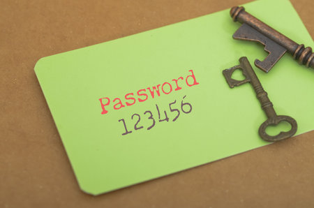 The simplicity of '123456' as a password, openly displayed, juxtaposed with traditional keys,...